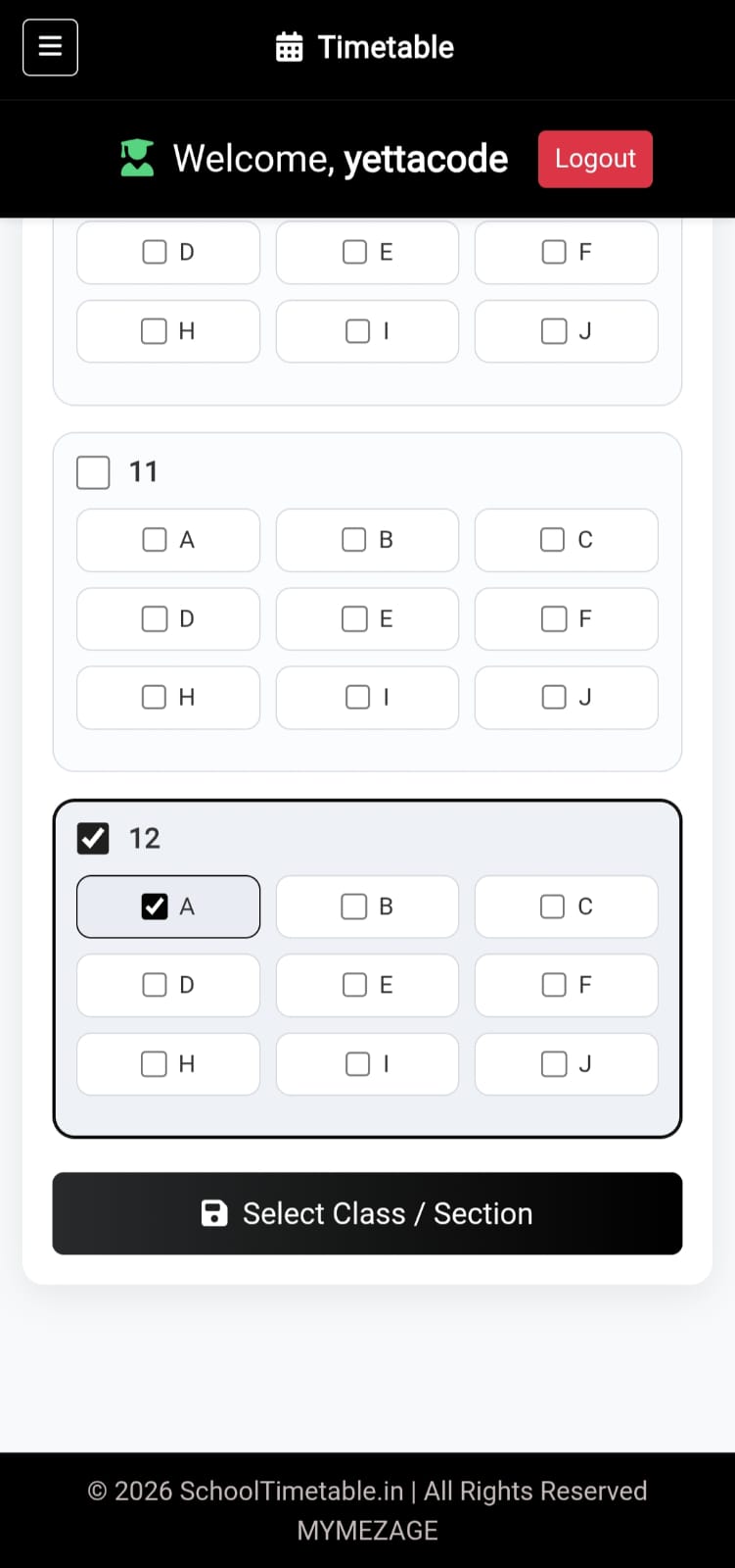Class create form screenshot